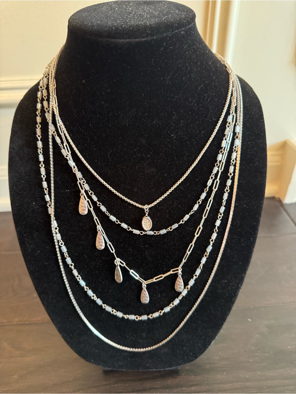J. Jill Multi-Layer Silver Teardrop & Disc Necklace